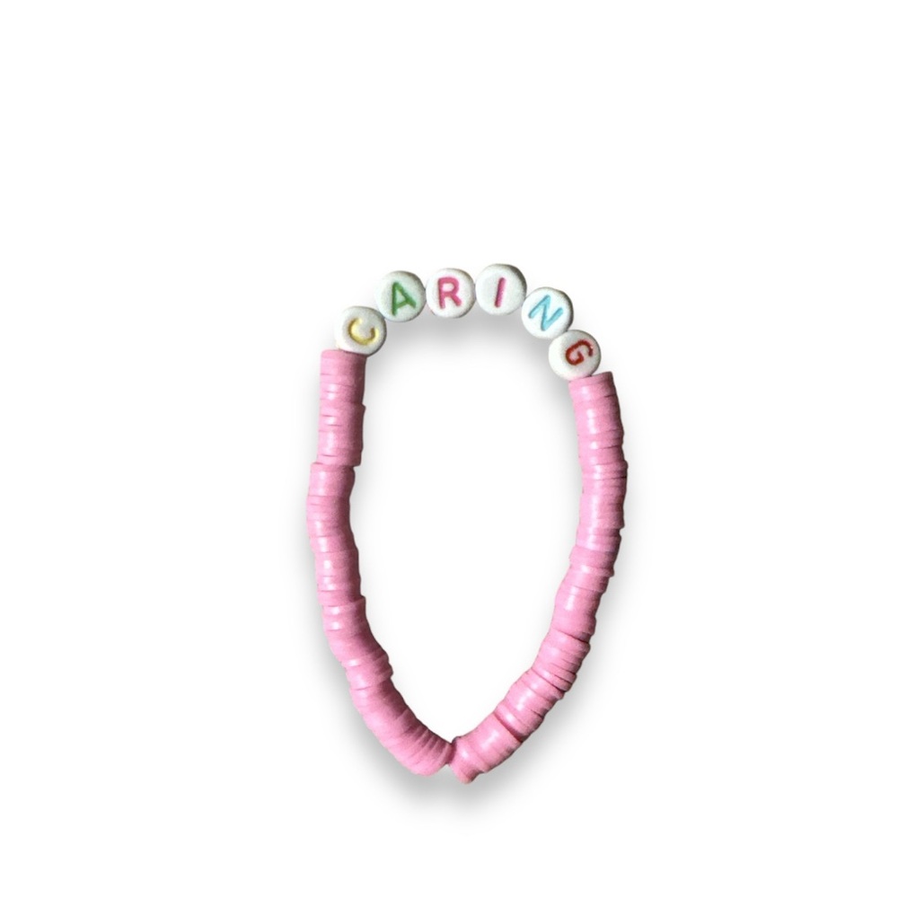 3 FOR $10 HANDCRAFTED Pink “Caring” Clay Beaded Bracelet